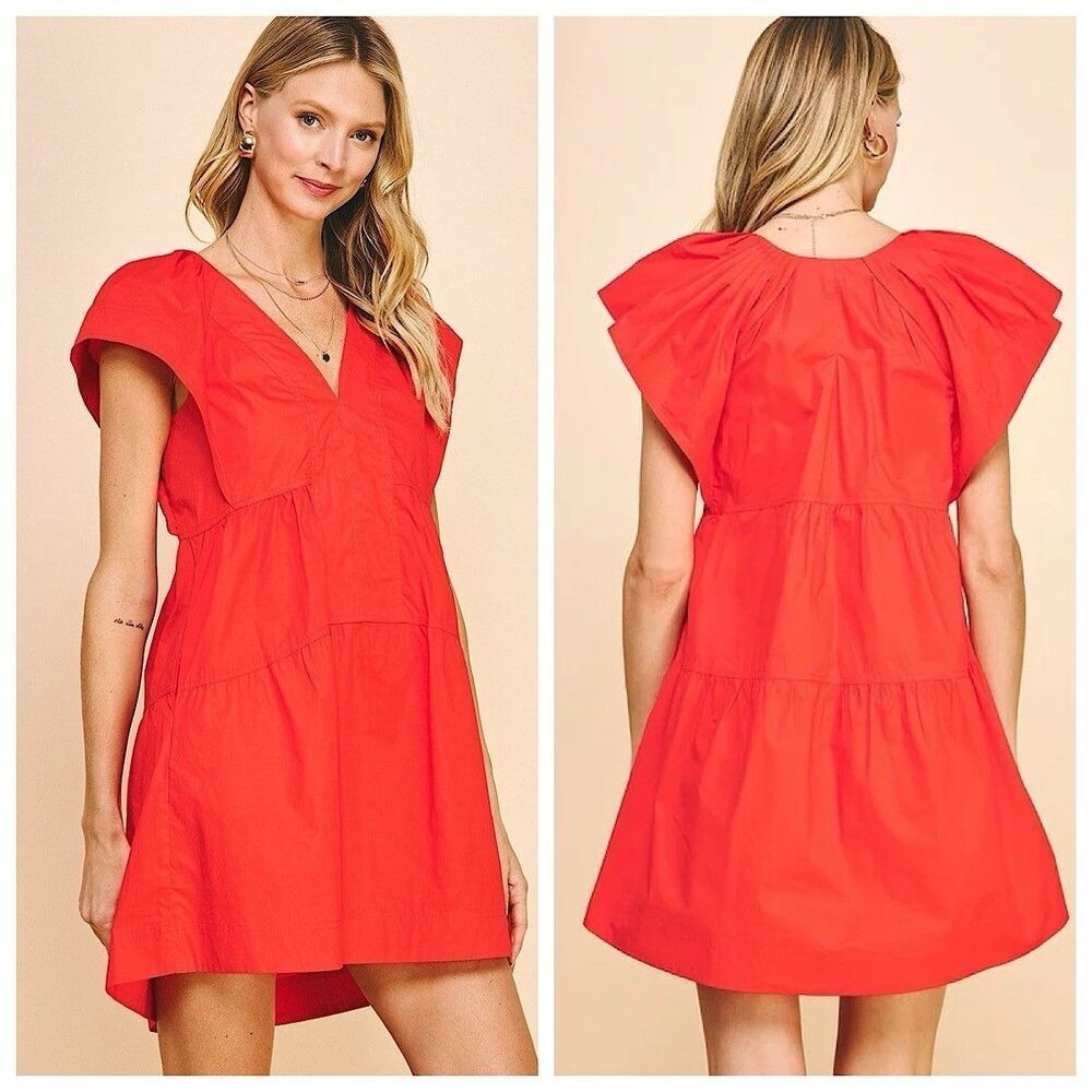 PINCH Tiered Mini Dress Womens Sz XXL Orange Cap Drop Sleeveless
